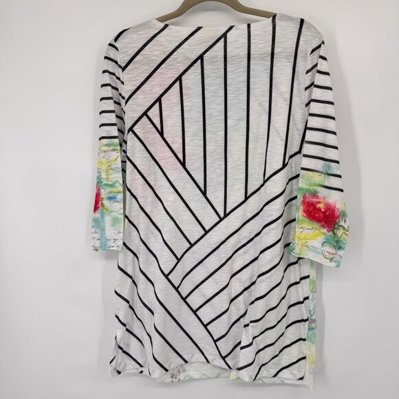 Zenergy By Chicos Womens 3/4 Sleeve Tunic Top Size large Striped Floral Design - Picture 7 of 13